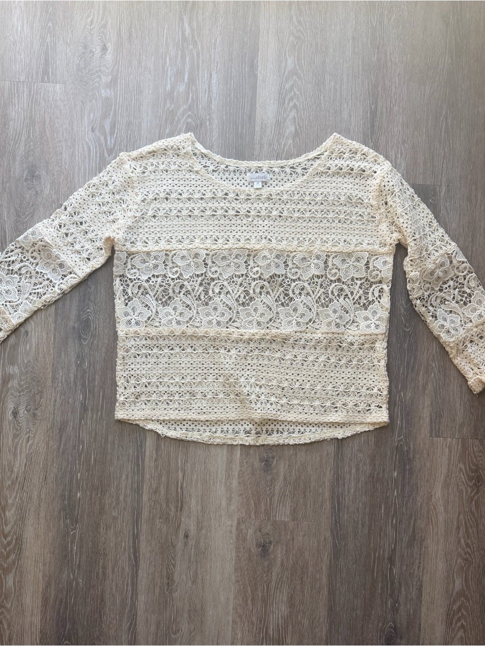 Charming Charlie Cream Crochet Lace Boatneck Top